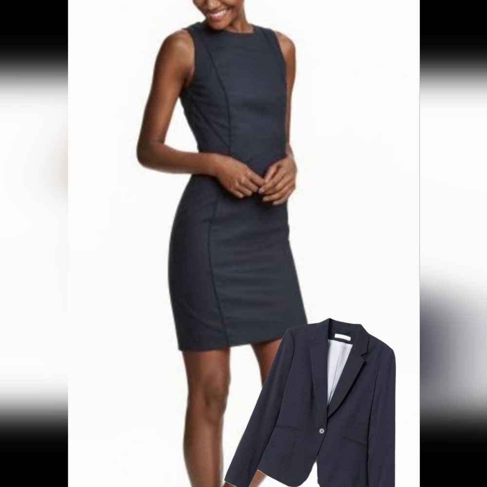 H&M | Blazer & Dress Business Suit SET | Career | Navy Blue | Size 8